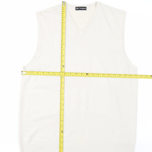 Marks and Spencer Men Ivory V-Neck Knit Acrylic Sleeveless Vest L