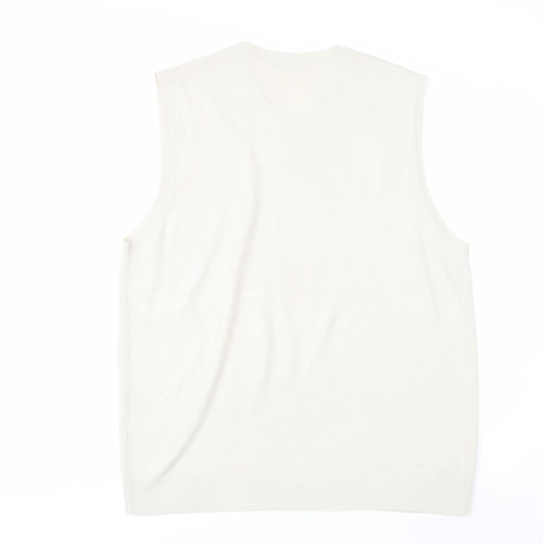 Marks and Spencer Men Ivory V-Neck Knit Acrylic Sleeveless Vest L