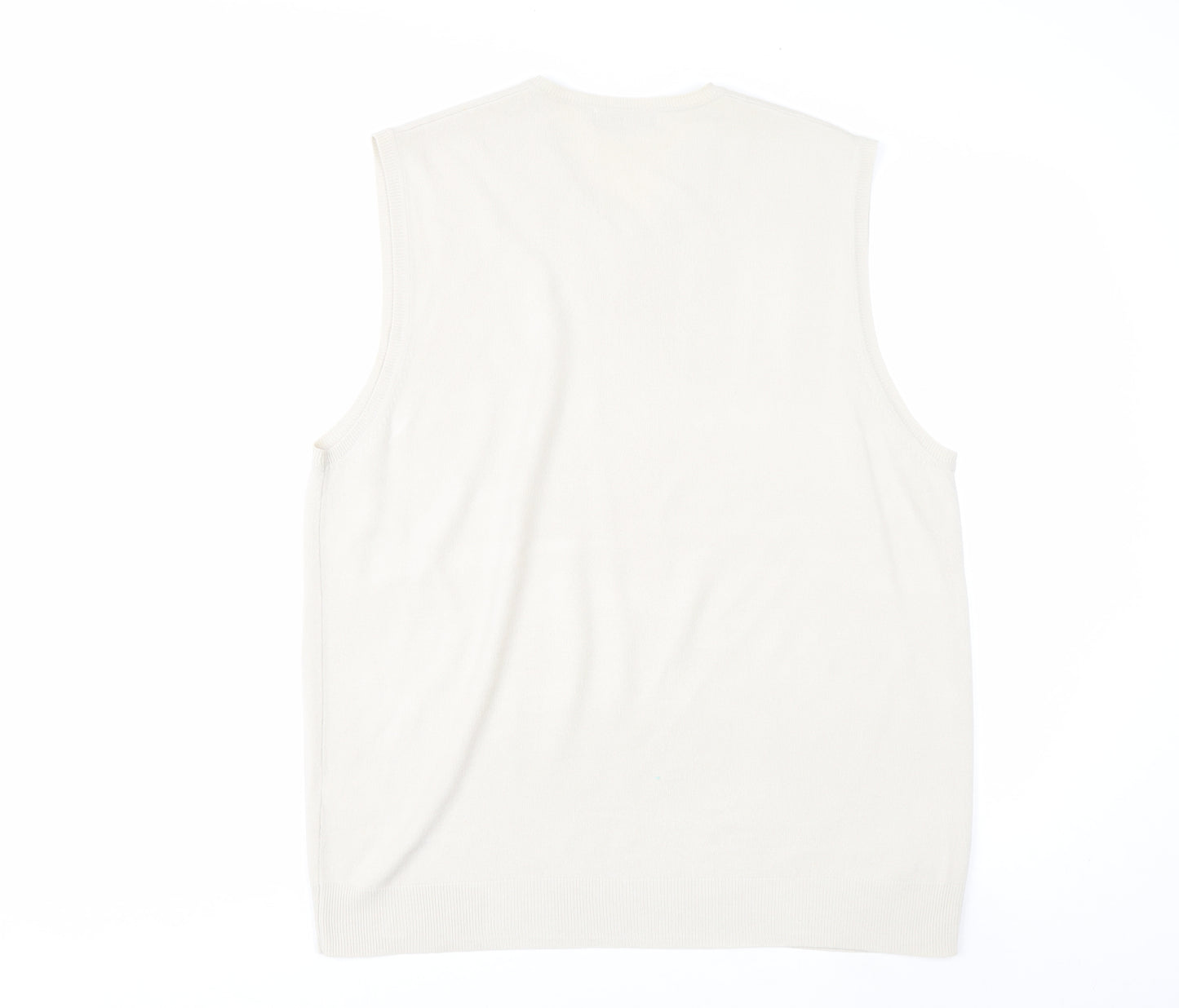 Marks and Spencer Men Ivory V-Neck Knit Acrylic Sleeveless Vest L