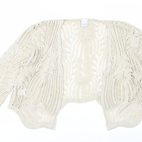 Stock Shop Women Beige Open Knit 3/4 Sleeve Cardigan M