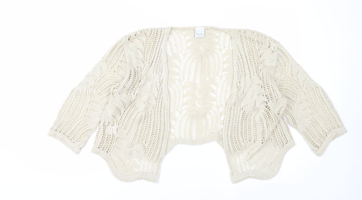 Stock Shop Women Beige Open Knit 3/4 Sleeve Cardigan M