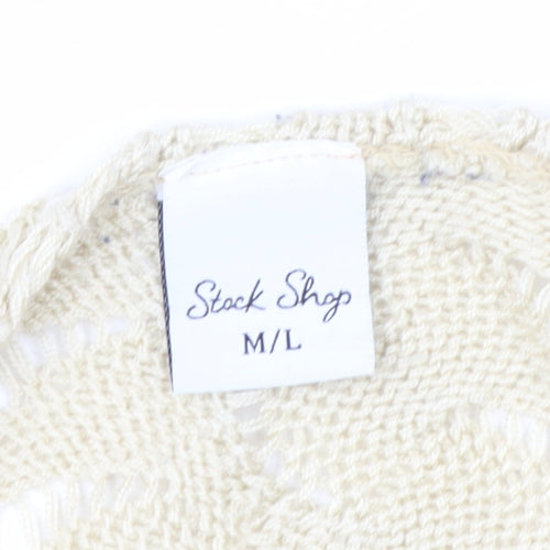 Stock Shop Women Beige Open Knit 3/4 Sleeve Cardigan M