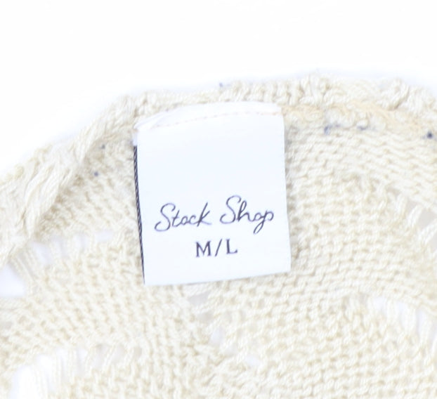Stock Shop Women Beige Open Knit 3/4 Sleeve Cardigan M