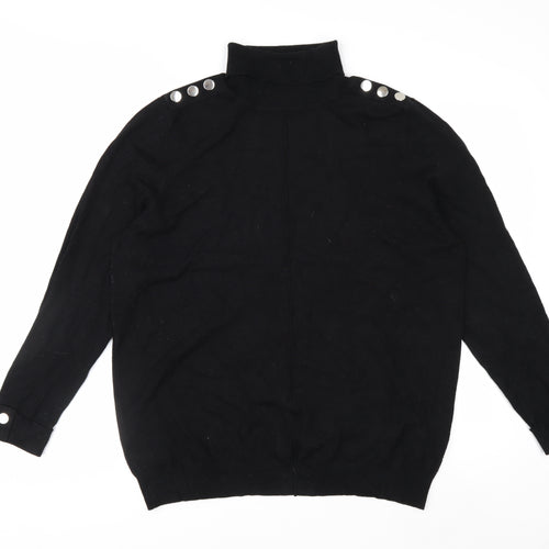 Wallis Women’s Black Roll Neck Button Shoulder Jumper Size 18