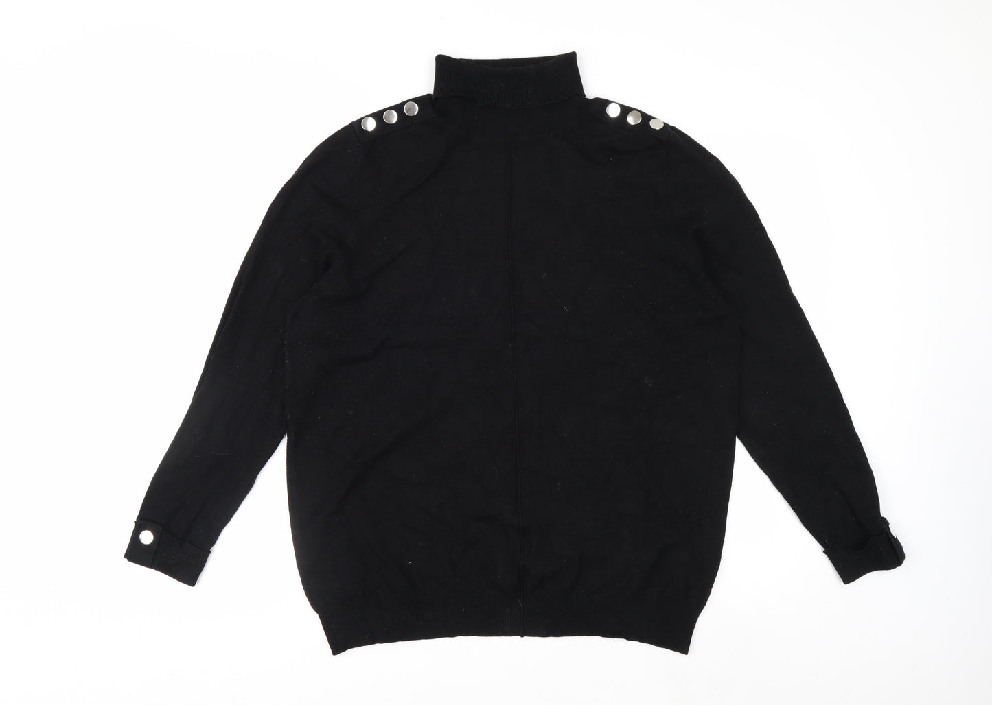 Wallis Women’s Black Roll Neck Button Shoulder Jumper Size 18