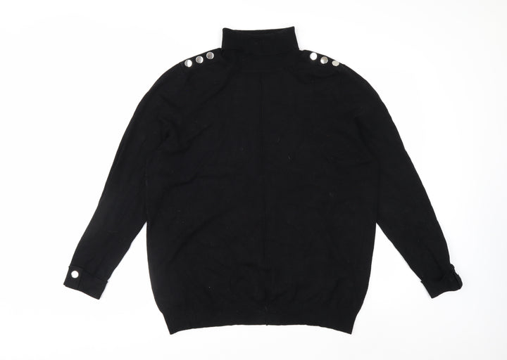 Wallis Women’s Black Roll Neck Button Shoulder Jumper Size 18