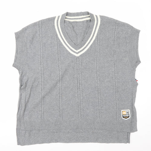 PERSON'S Women's Grey V-Neck Sleeveless Knit Vest Jumper Size S
