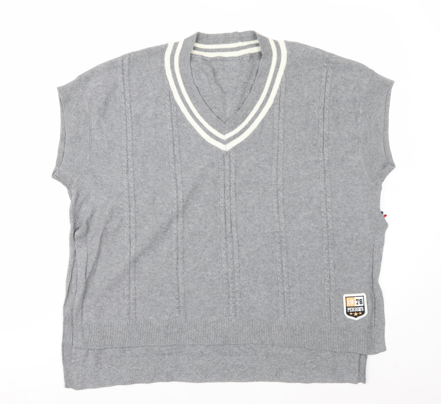 PERSON'S Women's Grey V-Neck Sleeveless Knit Vest Jumper Size S