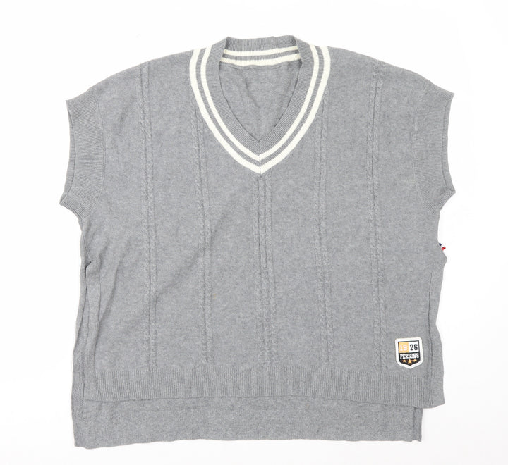 PERSON'S Women's Grey V-Neck Sleeveless Knit Vest Jumper Size S
