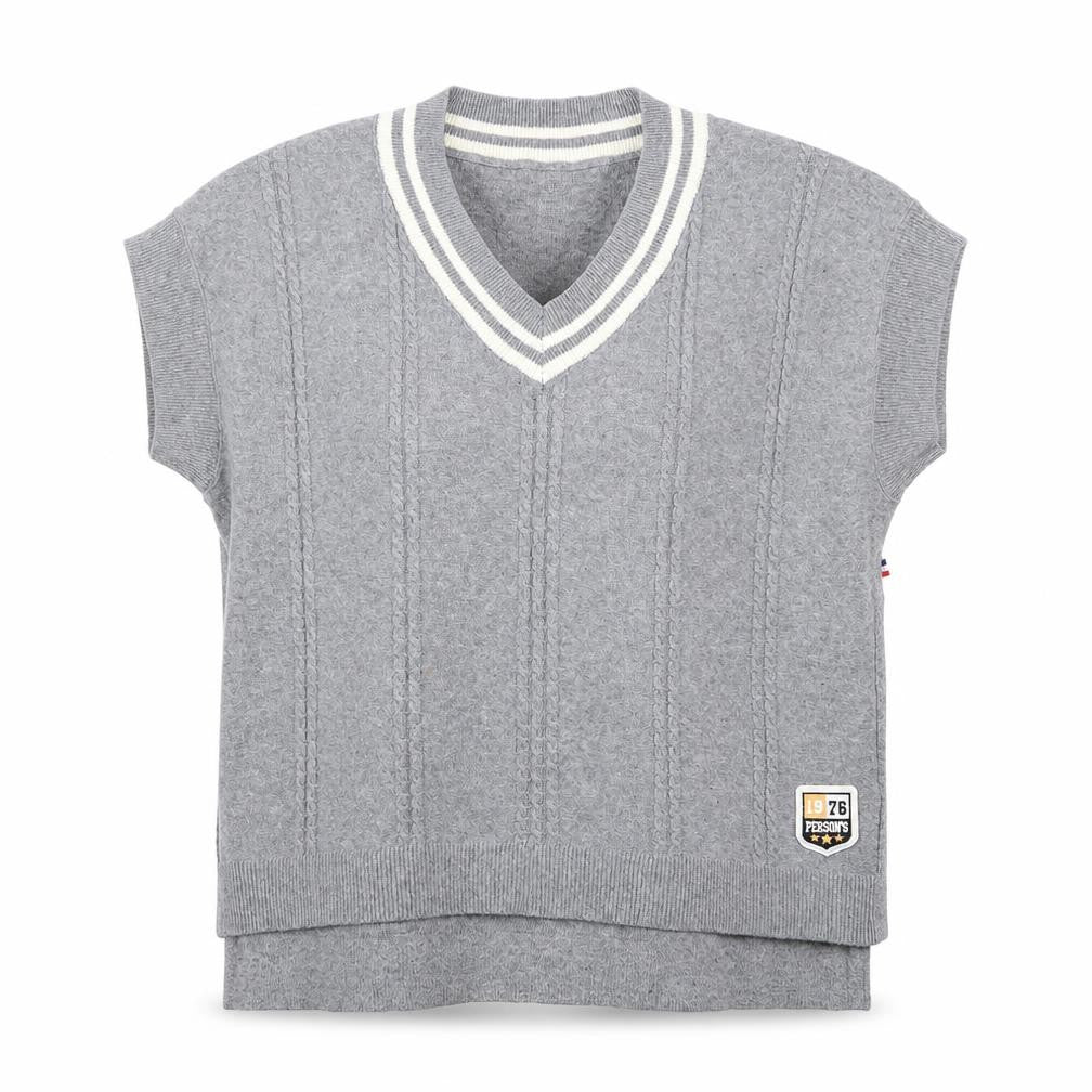 PERSON'S Women's Grey V-Neck Sleeveless Knit Vest Jumper Size S