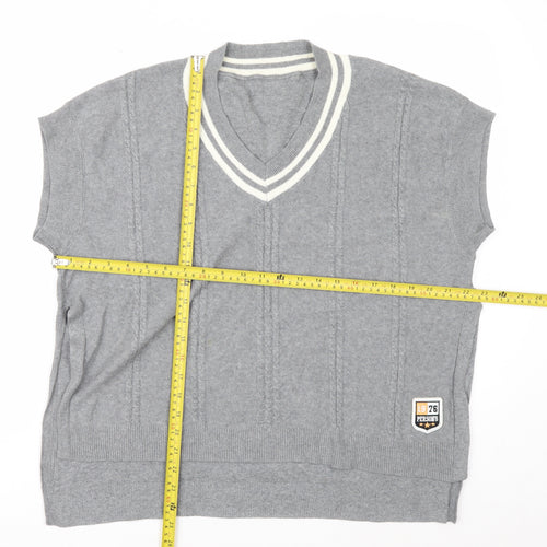 PERSON'S Women's Grey V-Neck Sleeveless Knit Vest Jumper Size S