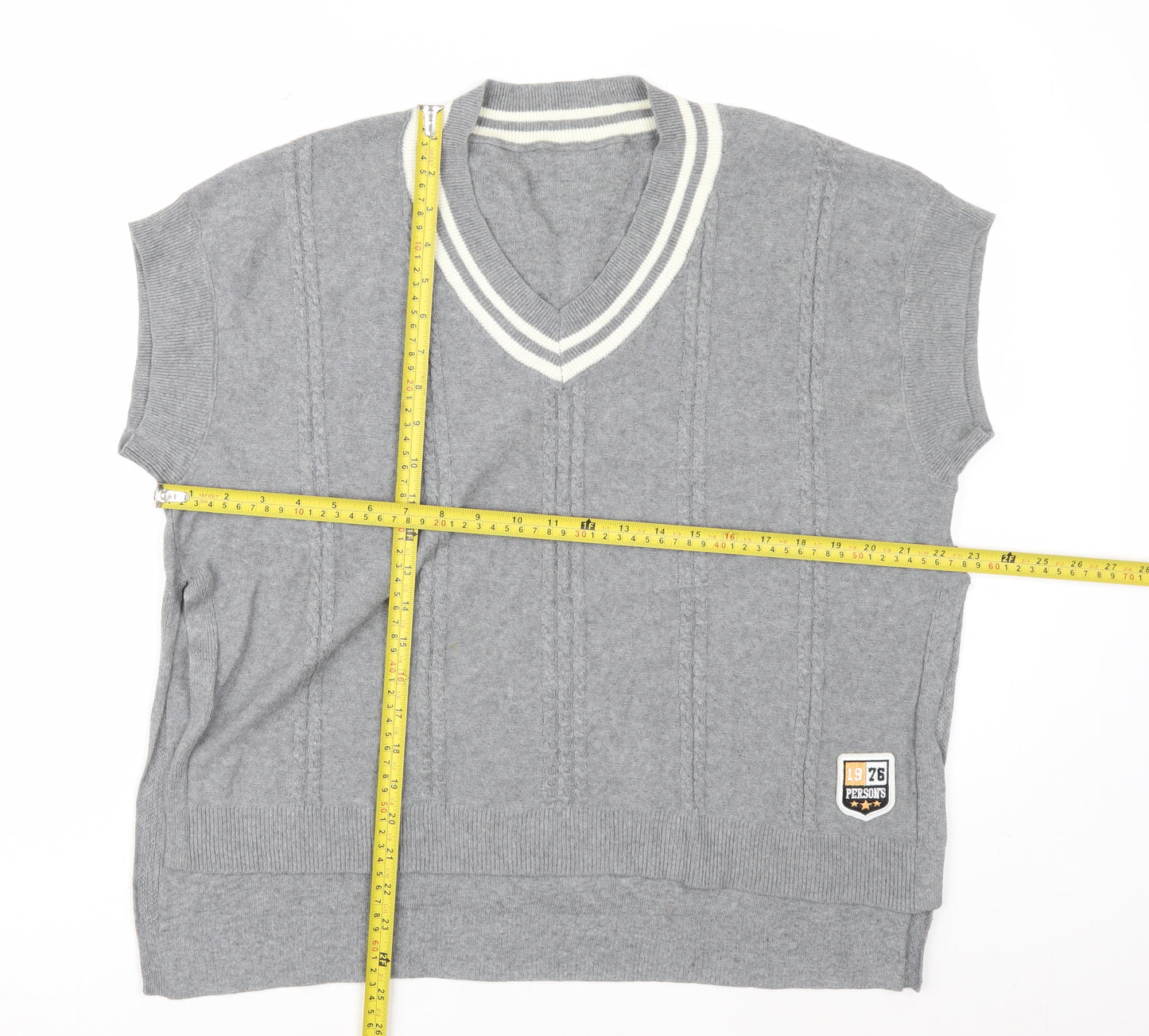 PERSON'S Women's Grey V-Neck Sleeveless Knit Vest Jumper Size S