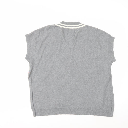 PERSON'S Women's Grey V-Neck Sleeveless Knit Vest Jumper Size S