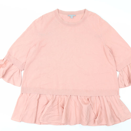 COS Womens Pink Cotton Ruffle Hem 3/4 Sleeve Jumper Size 12