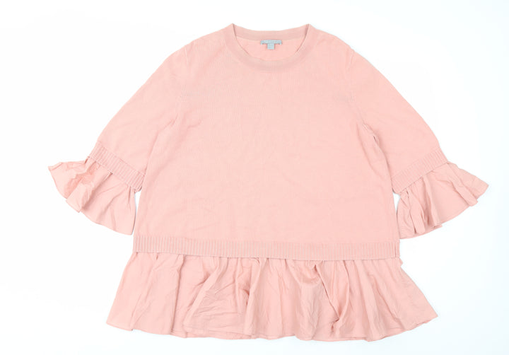 COS Womens Pink Cotton Ruffle Hem 3/4 Sleeve Jumper Size 12