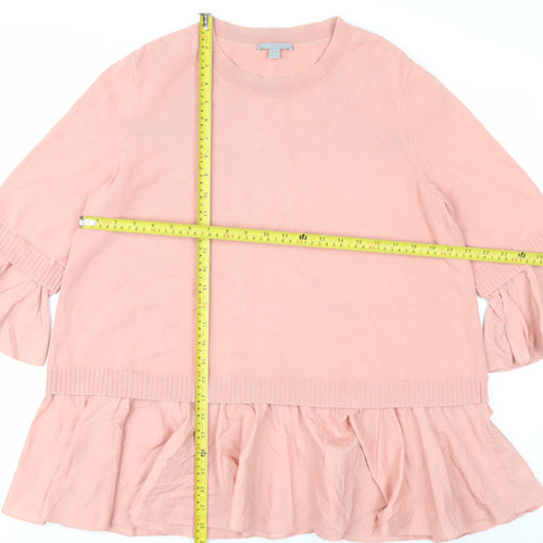 COS Womens Pink Cotton Ruffle Hem 3/4 Sleeve Jumper Size 12