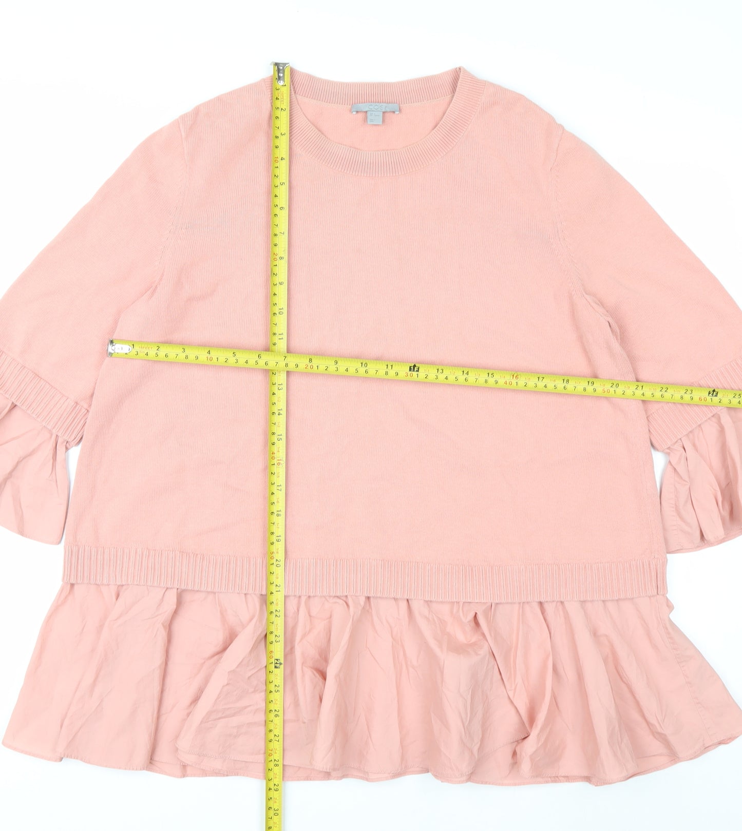 COS Womens Pink Cotton Ruffle Hem 3/4 Sleeve Jumper Size 12