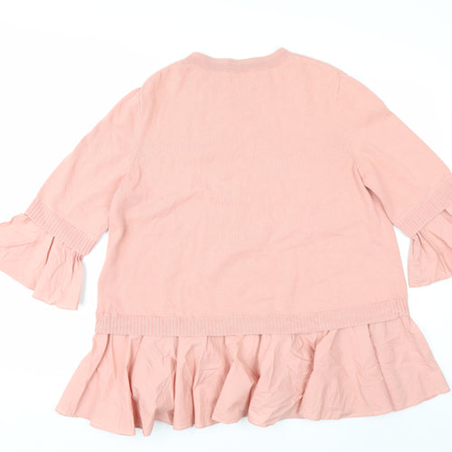 COS Womens Pink Cotton Ruffle Hem 3/4 Sleeve Jumper Size 12