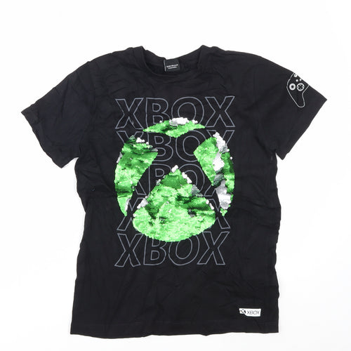 Next Boys Black Xbox Graphic Sequin T-Shirt 11 Years Cotton Short Sleeve