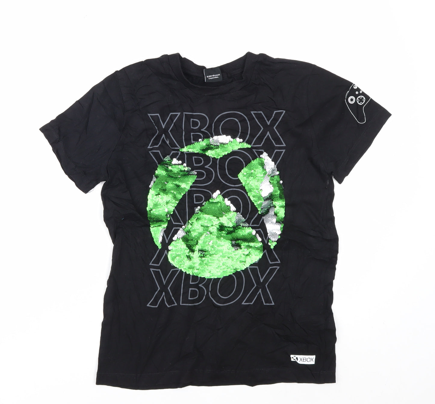 Next Boys Black Xbox Graphic Sequin T-Shirt 11 Years Cotton Short Sleeve