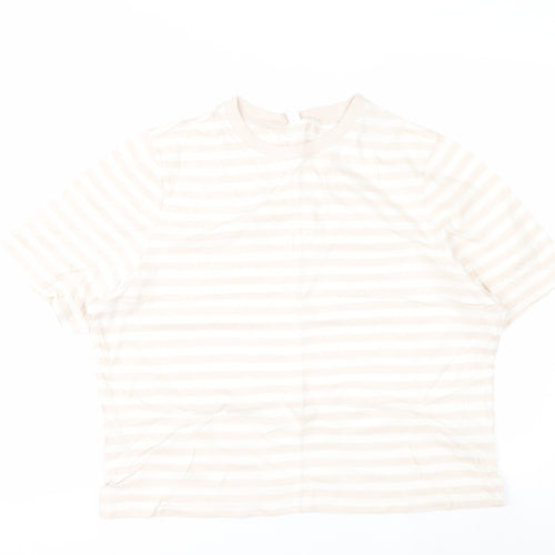 Uniqlo Women's Beige Striped Cotton Short Sleeve T-Shirt M