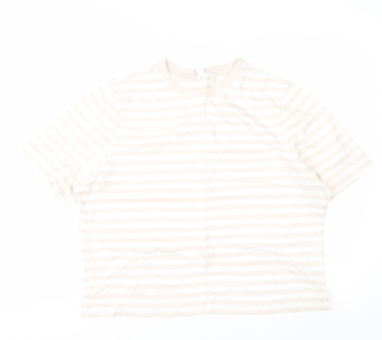 Uniqlo Women's Beige Striped Cotton Short Sleeve T-Shirt M
