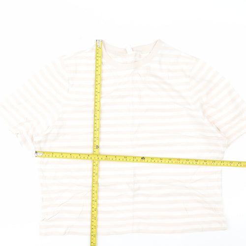 Uniqlo Women's Beige Striped Cotton Short Sleeve T-Shirt M