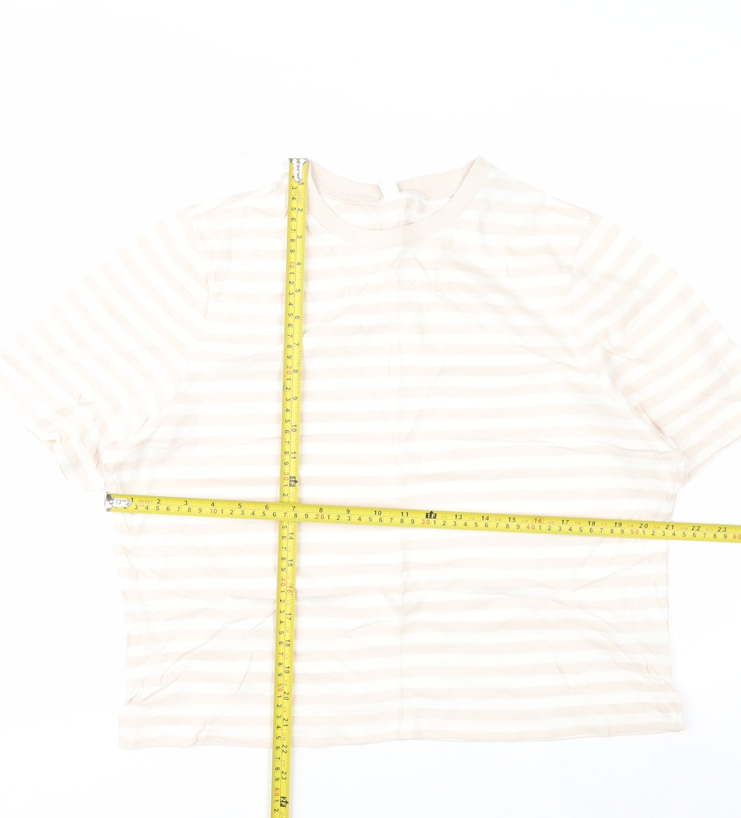 Uniqlo Women's Beige Striped Cotton Short Sleeve T-Shirt M