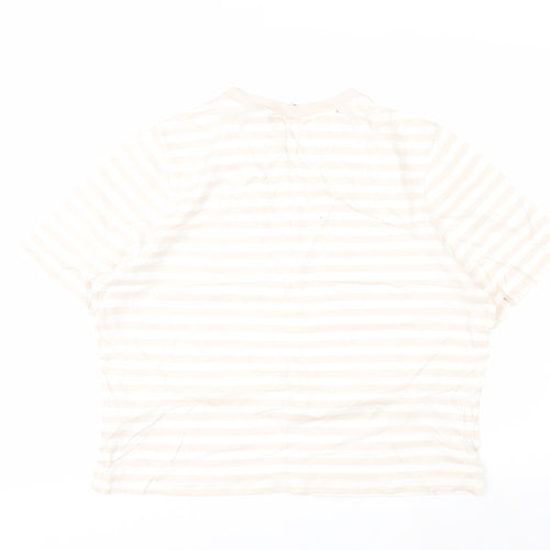 Uniqlo Women's Beige Striped Cotton Short Sleeve T-Shirt M