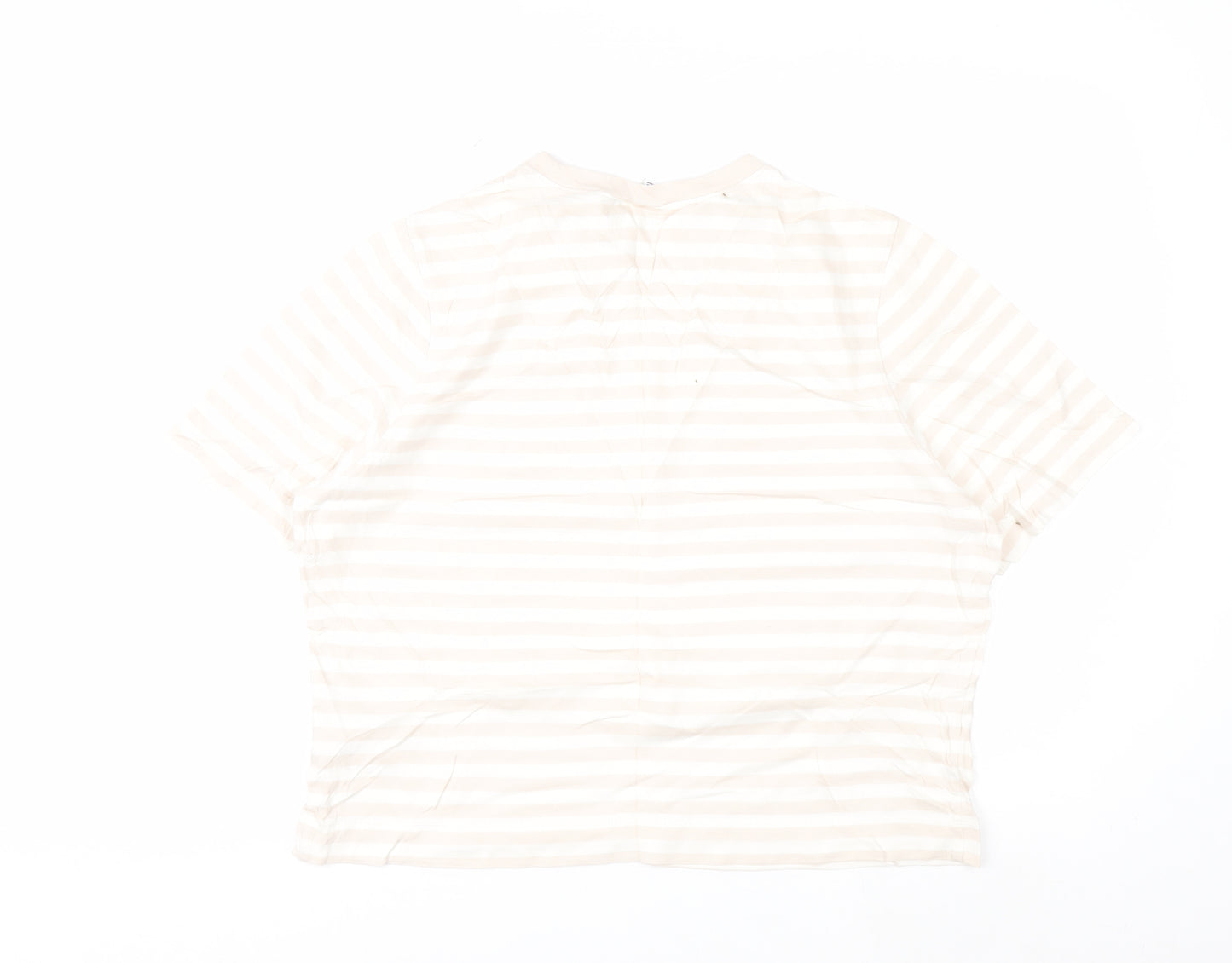 Uniqlo Women's Beige Striped Cotton Short Sleeve T-Shirt M