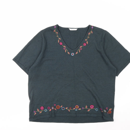 Marks & Spencer Women’s Green Floral Embroidered Wool Knit Top Size 22