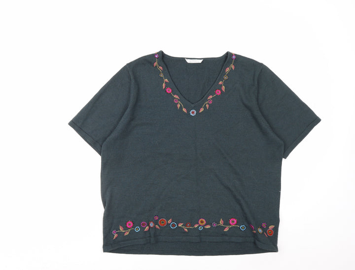 Marks & Spencer Women’s Green Floral Embroidered Wool Knit Top Size 22