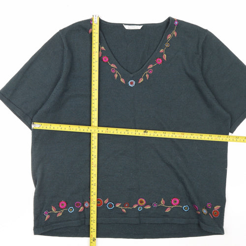 Marks & Spencer Women’s Green Floral Embroidered Wool Knit Top Size 22