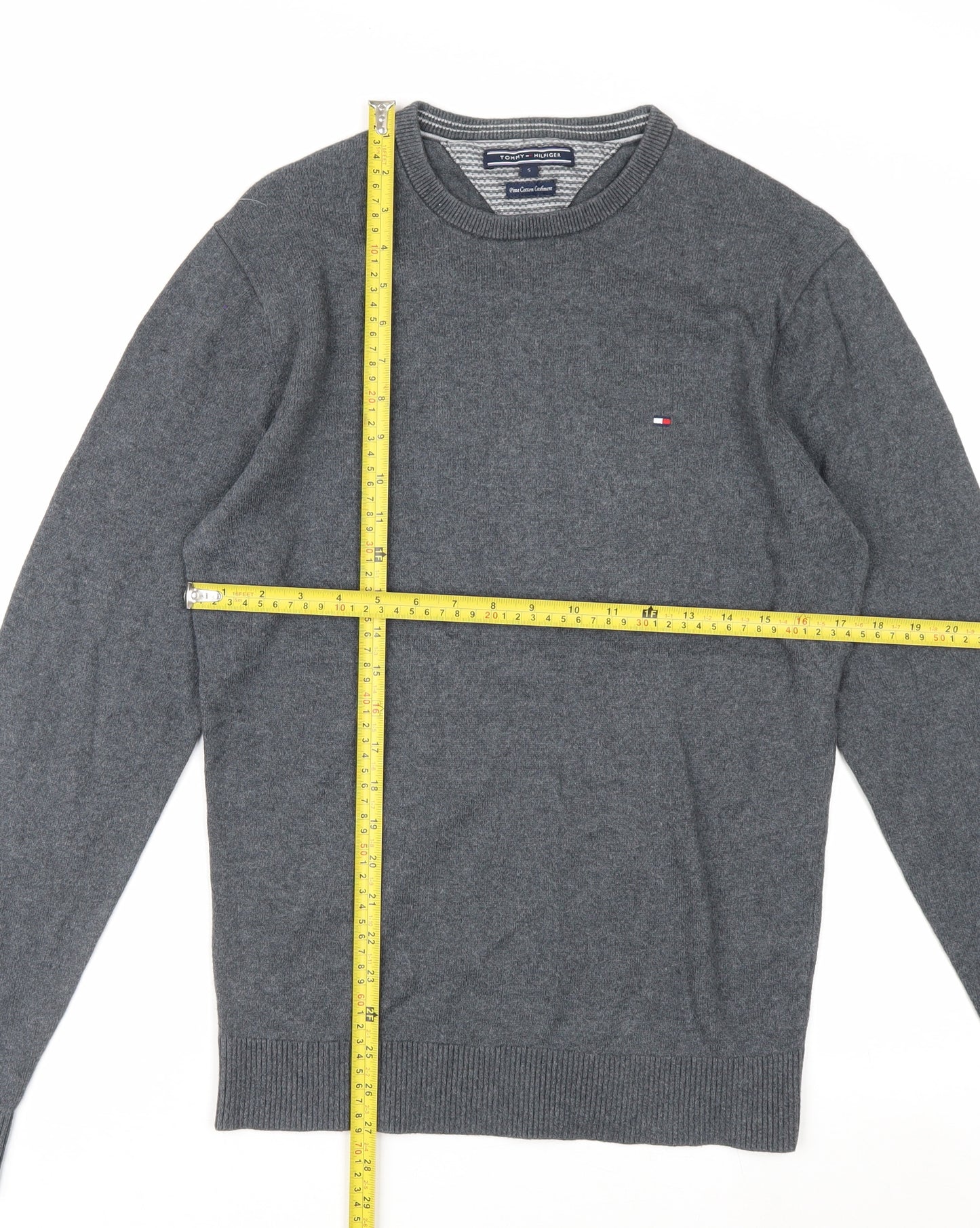 Tommy Hilfiger Men's Grey Cotton Cashmere Crew Neck Jumper Size S