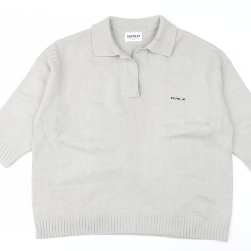 SOUTH.ST Women Grey Collared Henley Knit Jumper XS