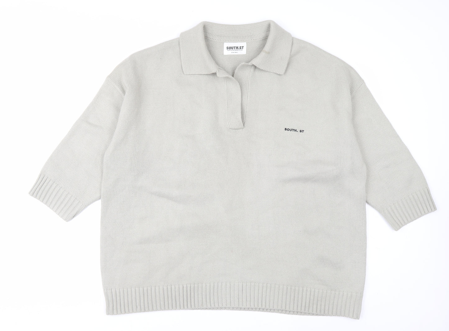 SOUTH.ST Women Grey Collared Henley Knit Jumper XS
