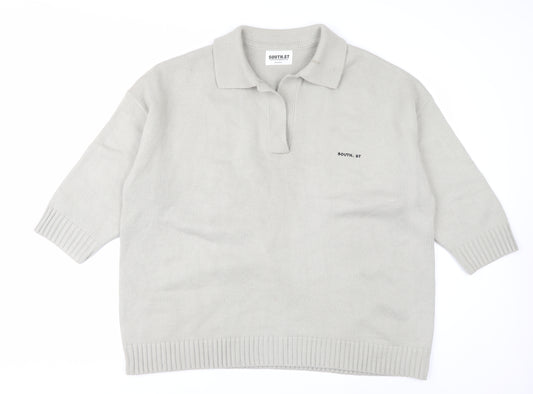 SOUTH.ST Women Grey Collared Henley Knit Jumper XS