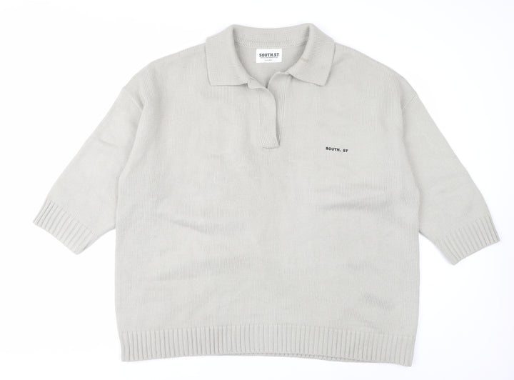 SOUTH.ST Women Grey Collared Henley Knit Jumper XS
