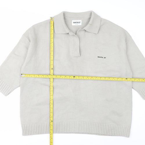 SOUTH.ST Women Grey Collared Henley Knit Jumper XS
