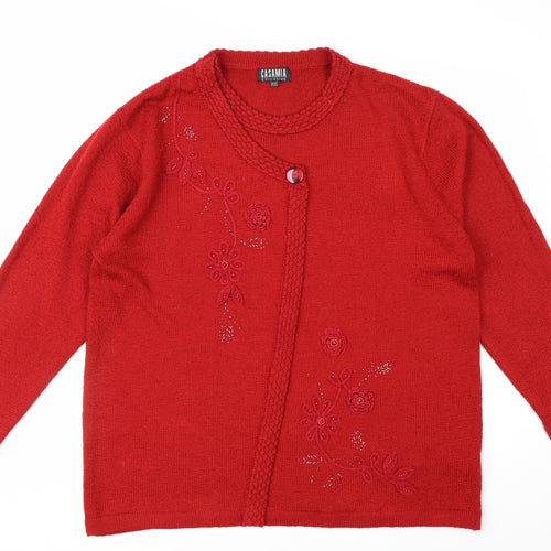 Casamia Women’s Red Floral Beaded Cardigan Plus Size Knitwear
