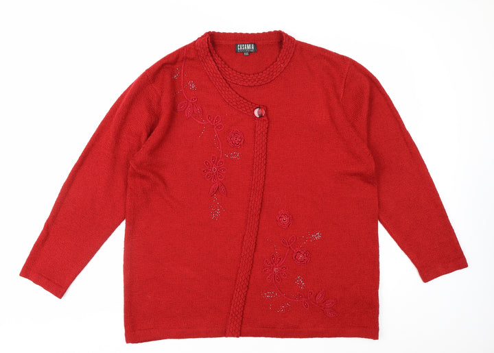 Casamia Women’s Red Floral Beaded Cardigan Plus Size Knitwear