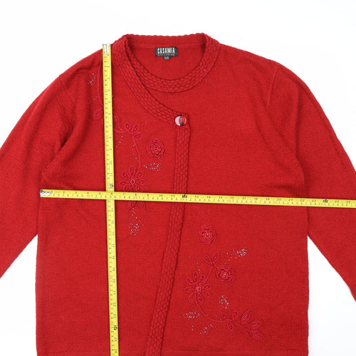 Casamia Women’s Red Floral Beaded Cardigan Plus Size Knitwear