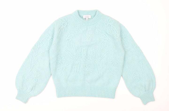 & Other Stories Women Blue Embroidered Floral Knit Alpaca Wool Jumper S