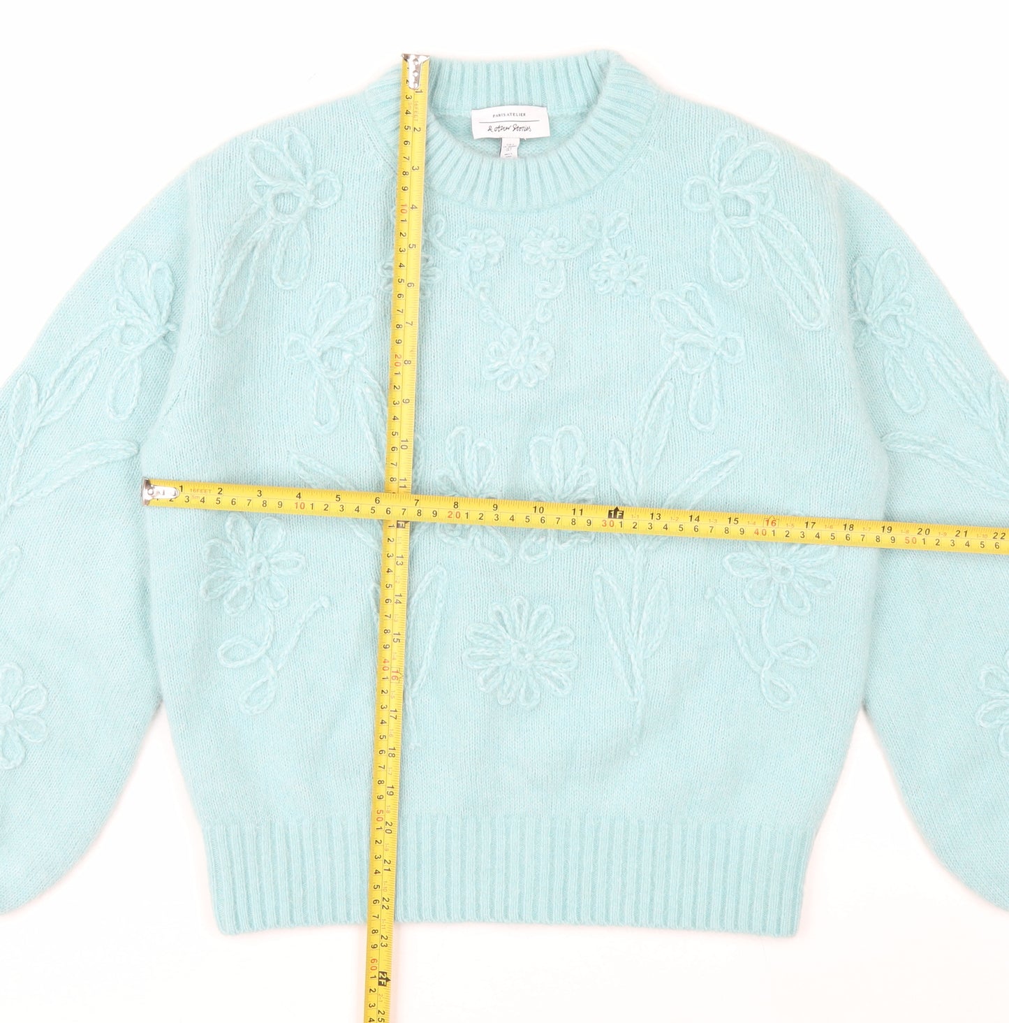 & Other Stories Women Blue Embroidered Floral Knit Alpaca Wool Jumper S