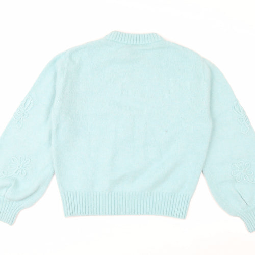 & Other Stories Women Blue Embroidered Floral Knit Alpaca Wool Jumper S
