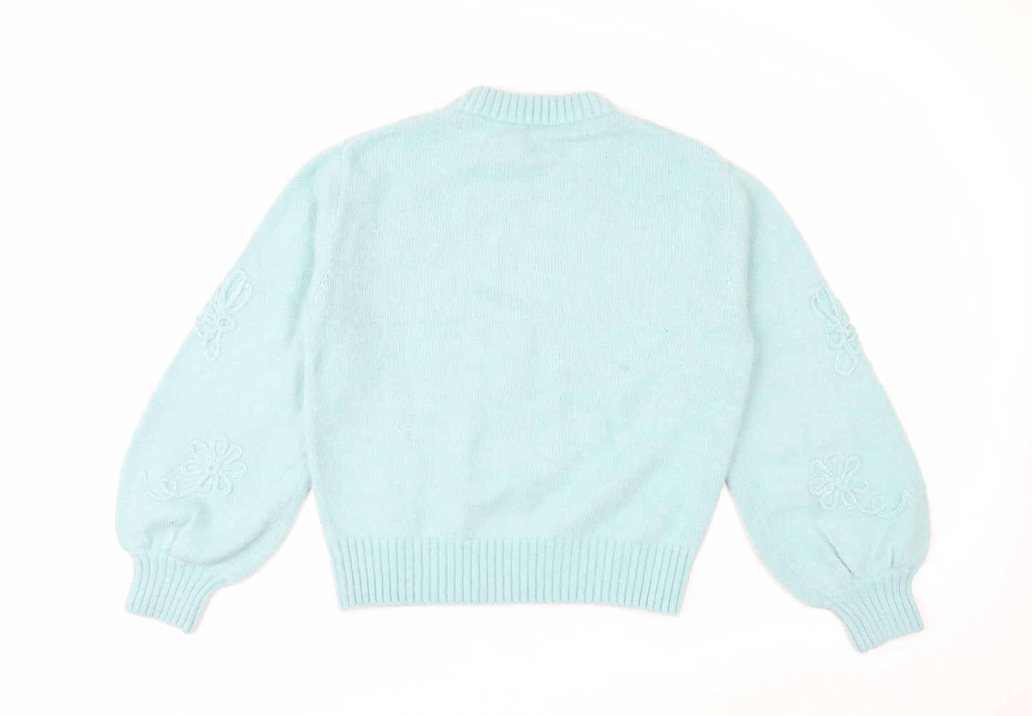 & Other Stories Women Blue Embroidered Floral Knit Alpaca Wool Jumper S