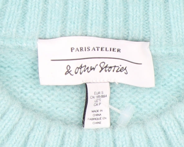 & Other Stories Women Blue Embroidered Floral Knit Alpaca Wool Jumper S