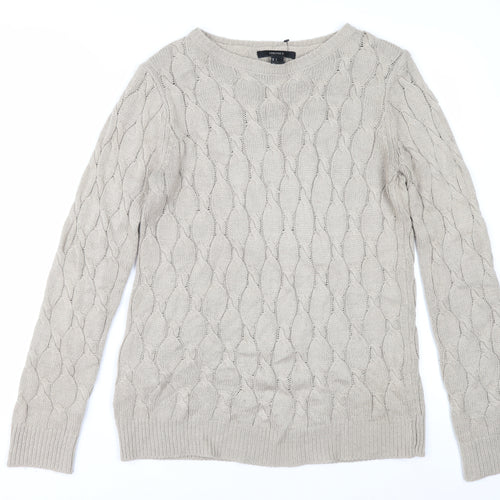 Forever 21 Women’s Beige Cable Knit Jumper Size S Crew Neck Pullover