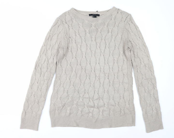 Forever 21 Women’s Beige Cable Knit Jumper Size S Crew Neck Pullover