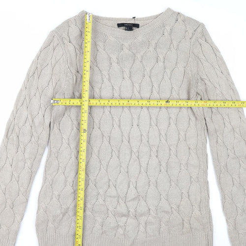 Forever 21 Women’s Beige Cable Knit Jumper Size S Crew Neck Pullover